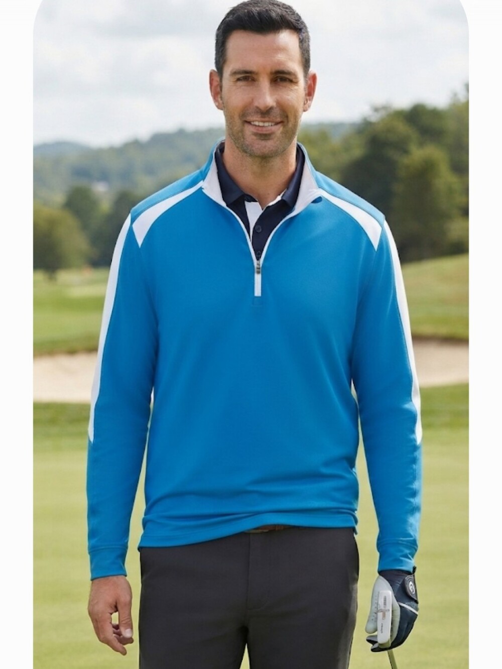 Puma Golf Men's Cloudspun T7 Quarter-Zip Pullover Blue White Stripe Mock Neck